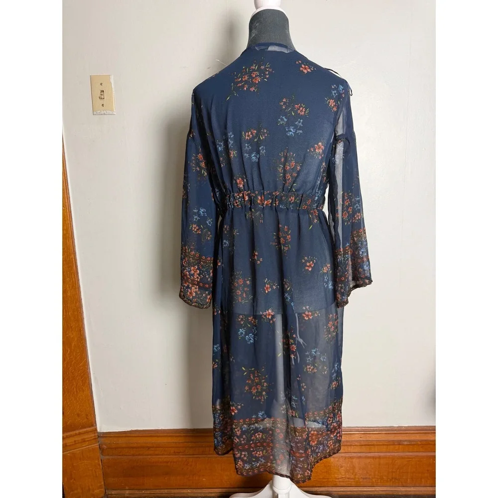 Tantrums Navy Floral Sheer Duster Dress Cardigan Boho Chiffon Kimono Small boho - Picture 4 of 6